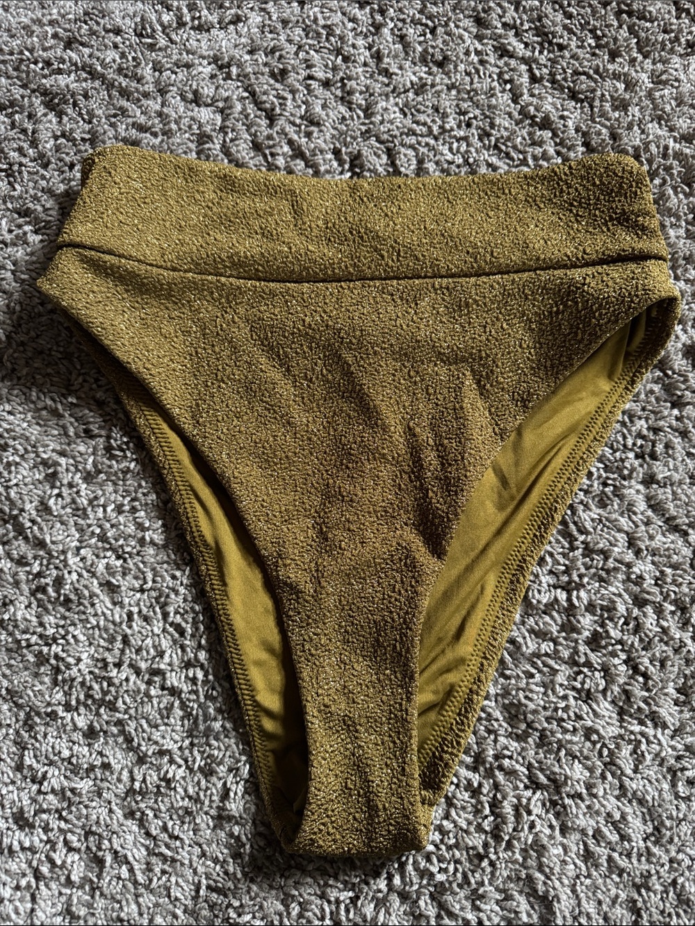 Gold glittery / metallic high cut cheeky bikini bottoms M medium AERIE NWOT